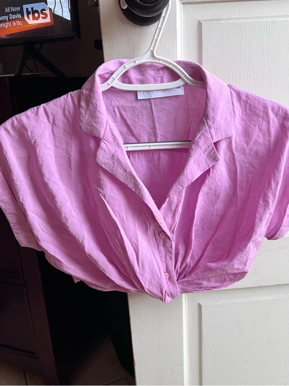 Zara Light Pink Tie-Front Crop Shirt